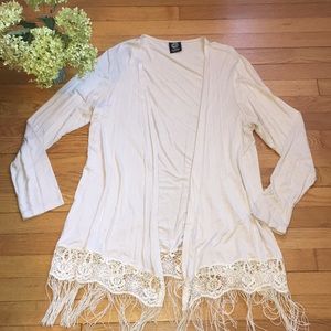 Bobeau Cream Cardigan with Frill Detail